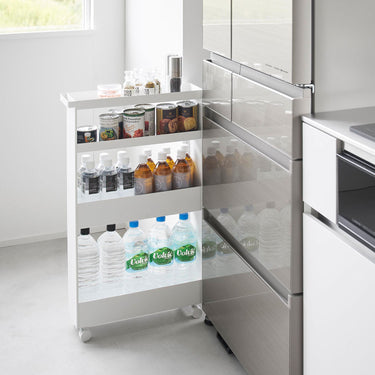 냉장고 및 세탁기 틈새 수납 슬림 이동형 트롤리 4단 타워