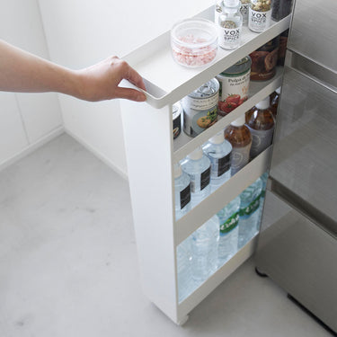 냉장고 및 세탁기 틈새 수납 슬림 이동형 트롤리 4단 타워