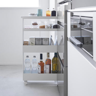 냉장고 및 세탁기 틈새 수납 슬림 이동형 트롤리 4단 타워