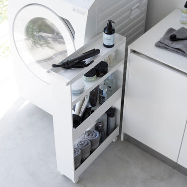 냉장고 및 세탁기 틈새 수납 슬림 이동형 트롤리 4단 타워