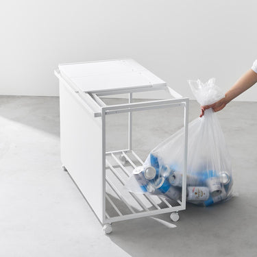 뚜껑 있는 이동형 분리수거 3단 쓰레기통 타워 45L